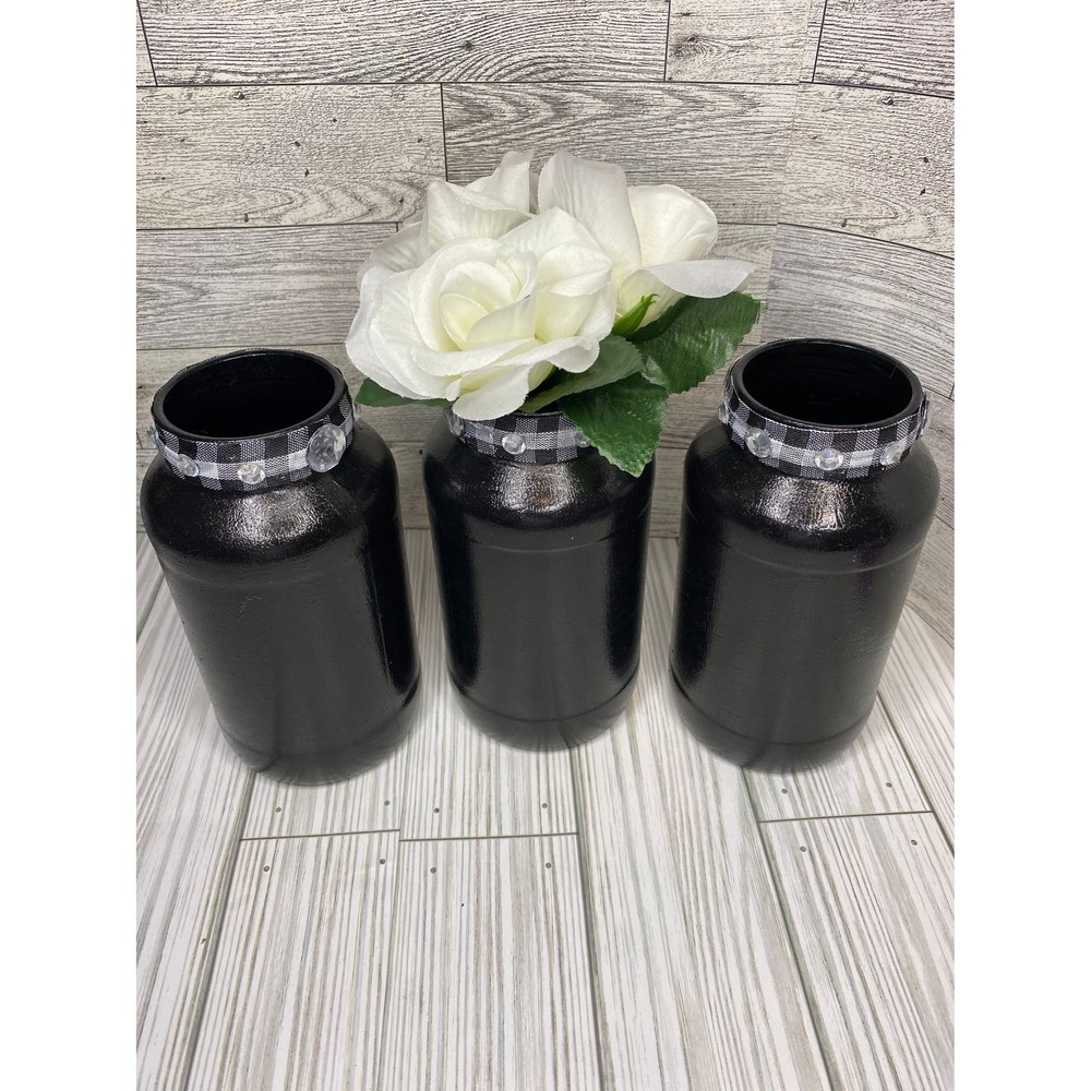 Hand painting Jar Set of 3pcs Antique black / Buffalo quote jar
